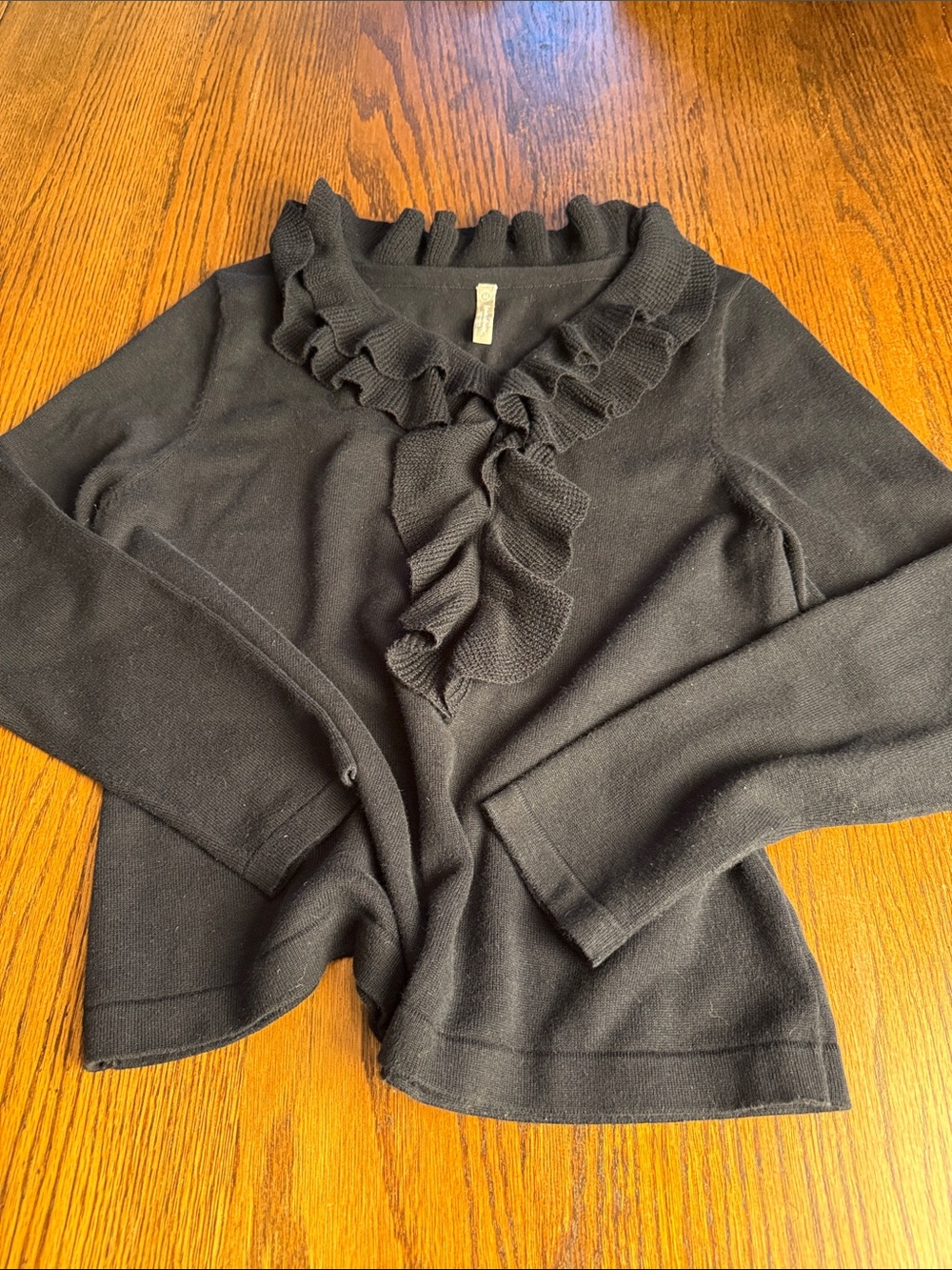 Hanna Andersson romantic Black statement Ruffle Front Cotton Knit Sweater M